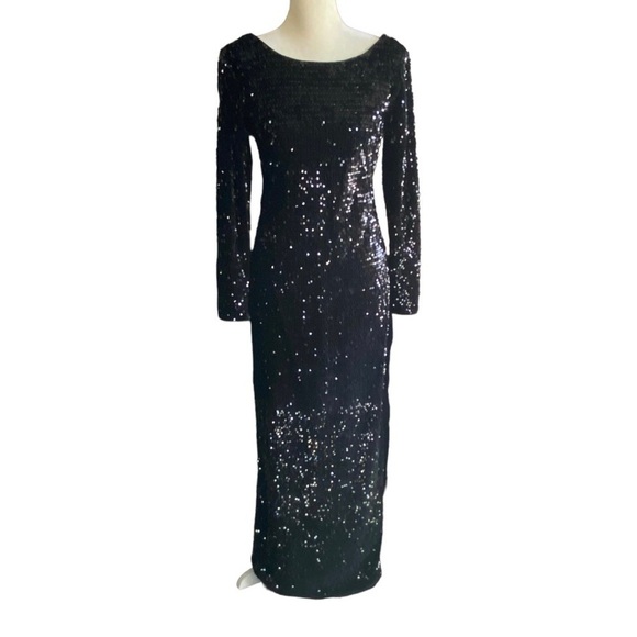 LESLIE FAY-BLACK SEQUIN GOWN-SIZE 6 - Picture 1 of 14